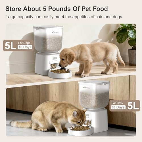 Automatic Cat Feeder, 5L/21Cups Timed Cat Dry Food Dispenser with Dual Power Supply, Programmable Portion Control, Auto Pet Feeder for Cats and Dogs - Image 4