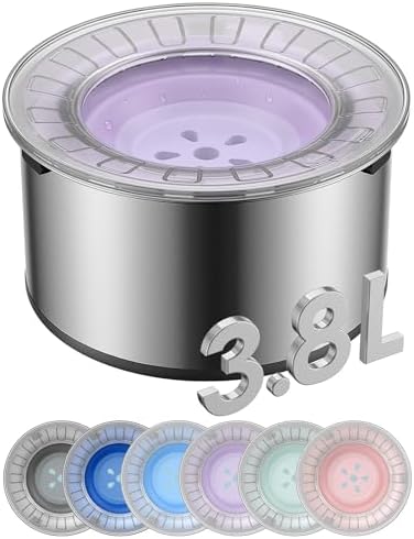 Heouvo 1 Gallon No Spill Dog Water Bowl with Slow Drinking Disk(Purple) by Heouvo