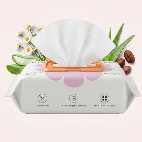 Hypoallergenic Dog Wipes for Paws & Butt, Extra Thick Plant Based Pet Wipes for Dogs & Cats, Alcohol-Free Lick-Safe Grooming Wipes, 80 Count by Petshy