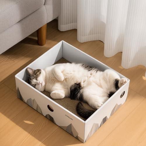 Conlun Cat Scratcher Box, Cardboard Pad, Bed for Indoor Cats, White - Image 3