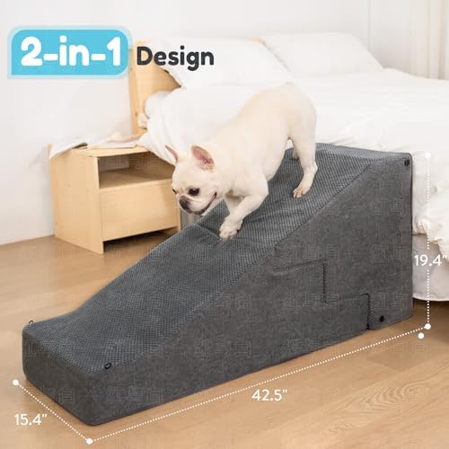 5-Step Dog Stairs and Ramp for Small Dogs and Cats, Pet Steps for High Bed with Non-Slip Bottom, Grey - Image 3