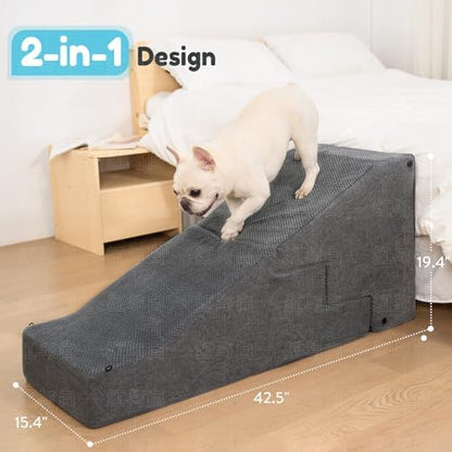 5-Step Dog Stairs and Ramp for Small Dogs and Cats, Pet Steps for High Bed with Non-Slip Bottom, Grey - Image 3