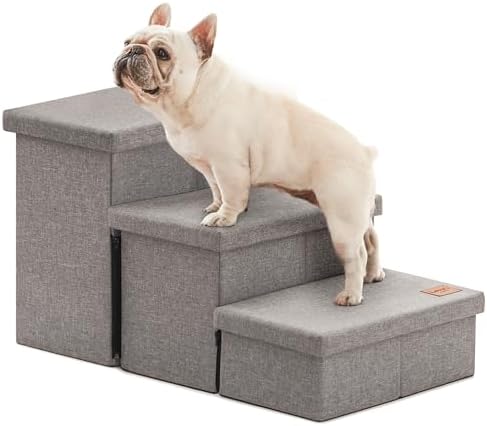 Love's cabin Dog Stairs for High Bed, Foldable Pet Stairs for Small Medium or Large Dogs Puppy with Storage for Bed or Couch, Cat Dog Steps Ramp with Zip up to 200 lbs, Solid Grey, 3 Steps by Lovescabin