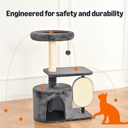 Amazon Basics Cat Tree Tower for Indoor cat, Solid Steel Frame with Removable Scratching Pad, Gray, 32 Inches - Image 3