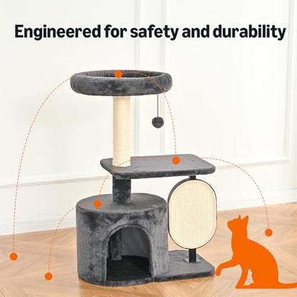 Amazon Basics Cat Tree Tower for Indoor cat, Solid Steel Frame with Removable Scratching Pad, Gray, 32 Inches - Image 3