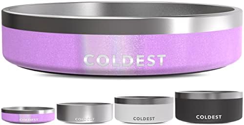 Coldest Dog Bowl - Anti Rust Metal, Non Slip, 3 Layers Insulated Stainless Steel Dog Bowls - Spill Proof & Heavy Duty - Water Bowl for Dogs, Cats, Dish Washer Safe (21 oz,Saturn's Moon Purple Glitter) by Coldest