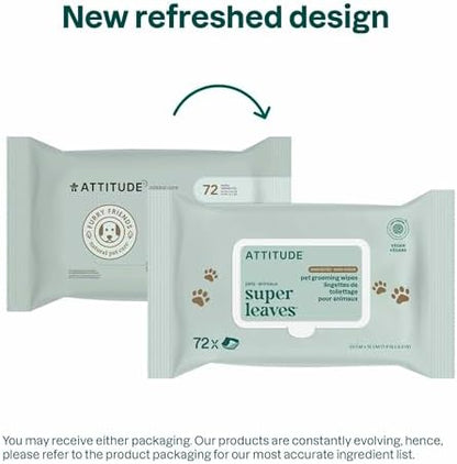 ATTITUDE Pet Wipes for Dogs & Cats, 99% Water, EWG Verified, Gentle & Unscented Cleaning Wipes for Paws, Ears, Face & Body, Deodorizing, Safe for Puppies & Kittens, 72 count - Image 2