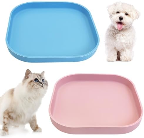 Fhiny 2PCS Silicone Cat Bowls Set 5.9 x 5.9 in Shallow Dog Dish Whisker Friendly Cat Food Plate for Dry & Wet Food Dishwasher Safe Non-Slip Pet Feeding Bowls for Kittens and Puppies (Blue+Pink) by Fhiny