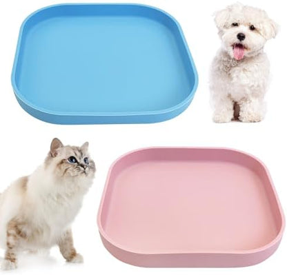 Fhiny 2PCS Silicone Cat Bowls Set 5.9 x 5.9 in Shallow Dog Dish Whisker Friendly Cat Food Plate for Dry & Wet Food Dishwasher Safe Non-Slip Pet Feeding Bowls for Kittens and Puppies (Blue+Pink) by Fhiny