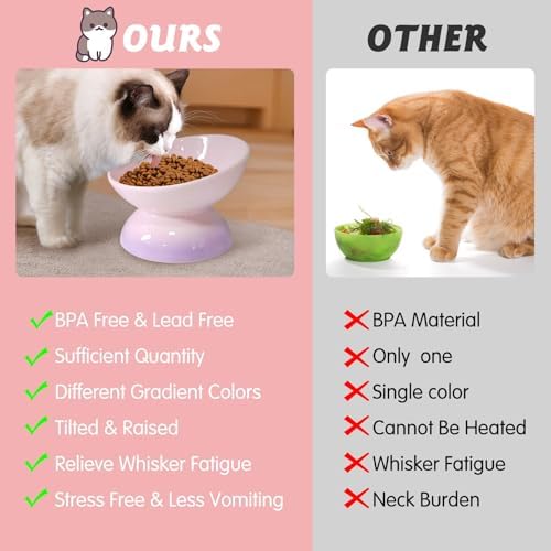 kathson 4 Pcs Ceramic Raised Cat Bowls, Elevated Tilted Cat Food Bowl, Anti Vomiting Pet Food Bowl, Colorful Porcelain Pet Feeder Dish for Cats and Small Dogs, Stress Free(Blue,Green,Purple,Pink) - Image 5