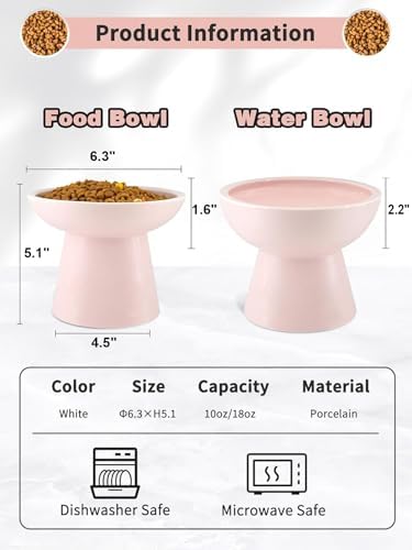 LoeJan Elevated Cat Food and Water Bowls Set, Extra Wide and Raised Ceramic Feeder, Anti-Vomit Whisker-Free Pressure Feeding Bowl for Kittens Adult Cats Small Dogs(Pink, Food Bowl) - Image 2