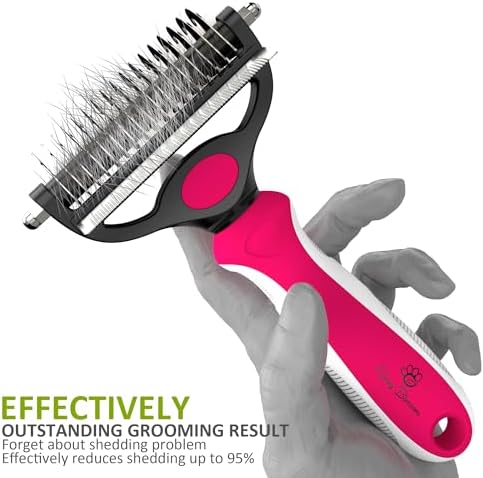 Spring Blossoms-2 in 1 Professional Grooming Rake for Cats & Dogs-Dematting Comb for Easy Mats & Tangles Removing,Pet Brush Safe No More Nasty Shedding and Flying Hair (Rose) - Image 2