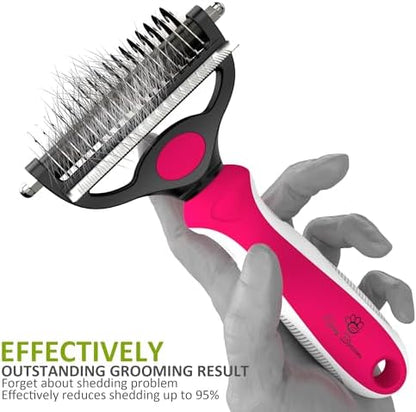 Spring Blossoms-2 in 1 Professional Grooming Rake for Cats & Dogs-Dematting Comb for Easy Mats & Tangles Removing,Pet Brush Safe No More Nasty Shedding and Flying Hair (Rose) - Image 2