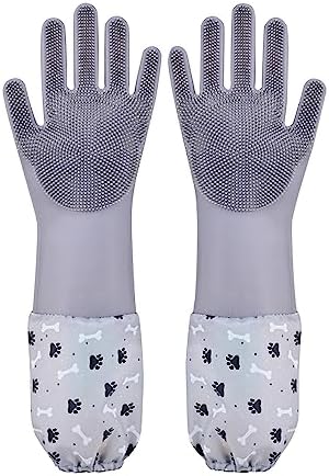 Pet Grooming Gloves Pet Hair Remover Cat, Dog Washing Gloves Silicone Heat Resistant Cleaning Gloves with High-Density Teeth Grooming Gloves for Dogs, Cats, Horses, Rabbits (1 Pair - Gray) by 1TO3GO