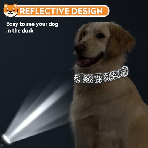 Reflective Dog Collar, Adjustable Neoprene Padded,Black White Cow,L - Image 6