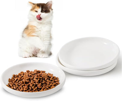 3 PCS Ceramic Cat Bowls, 5.5 in Pet Bowl Cat Dishes for Food and Water, Small Dog Dish(White) by Howise