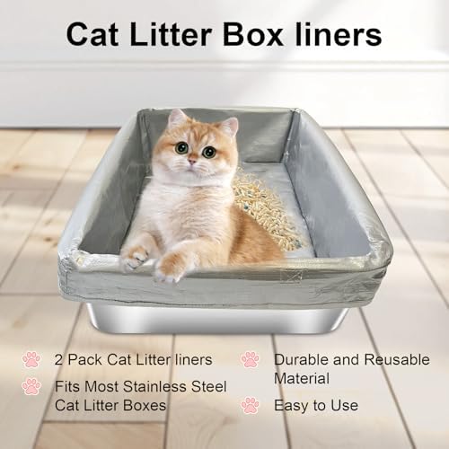 2 Pack Reusable Cat Litter Box Liners for Stainless Steel Boxes (Fits 6'' & 8'' Deep) - Scratch-Resistant & Waterproof Pan Protector, Extends Box Life, Easy to Clean with Non-Slip Design - Image 3