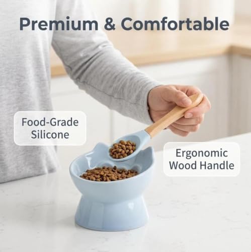 3Pcs Ceramic Cat Slow Feeder with Spoon, Raised Slow Feeder Cat Bowl, Raised Puzzle Feeder, Elevated Food Bowl, Anti Vomiting and Whisker Friendly, Non-Toxic (Blue) - Image 5