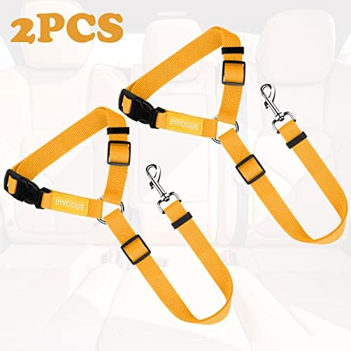 BWOGUE 2 Pack Dog Seat Belt for Car, Nylon Headrest Restraint, Yellow - Image 2
