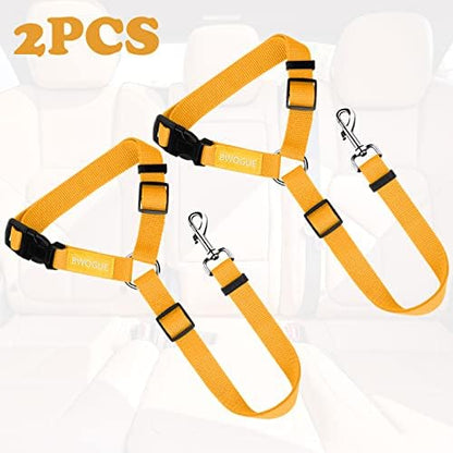 BWOGUE 2 Pack Dog Seat Belt for Car, Nylon Headrest Restraint, Yellow - Image 2