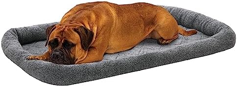 Furhaven Dog Bed for Large Dogs, 100% Washable, Sized to Fit Crates - Sherpa Fleece Bolster Crate Pad - Gray, Jumbo/XXL by FurHaven