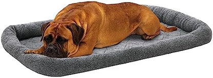 Furhaven Dog Bed for Large Dogs, 100% Washable, Sized to Fit Crates - Sherpa Fleece Bolster Crate Pad - Gray, Jumbo/XXL by FurHaven