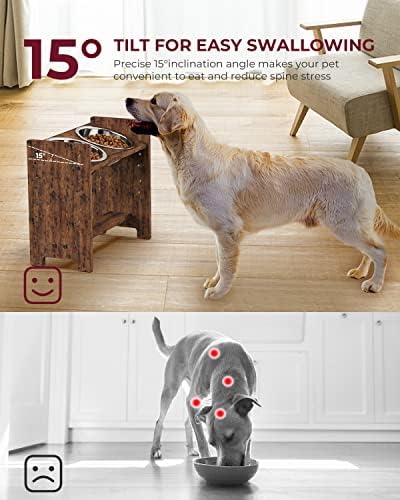 Vantic Elevated Dog Bowls, Adjustable Bowl Stand Medium, Rustic Brown - Image 3