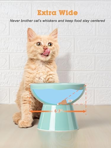 LoeJan Elevated Cat Food and Water Bowls Set, Extra Wide and Raised Ceramic Feeder, Anti-Vomit Whisker-Free Pressure Feeding Bowl for Kittens Adult Small Dogs (Blue) - Image 4