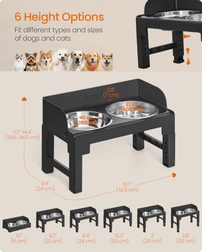 Feandrea Dog Bowls Elevated, Adjustable Height, Tilted Design - Image 6