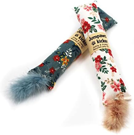 Jumpaws 2 Pack Natural Interactive Catnip & Silvervine Cat Kicker with Feathers, Bite Resistant Chew Toy, Crinkle Kicker, Accessories for Indoor Cat, Premium Corduroy Floral - Image 5
