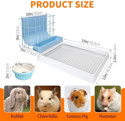 BESNEW 3 in 1 Rabbit Hay Feeder with Litter Box,Upgraded Metal Hay Rack & Litter Tray & Water Bowl,Quick Cleaning,Easy to Install,Bunny Supplies for Rabbit Guinea Pig Chinchilla Small Animals - Image 4