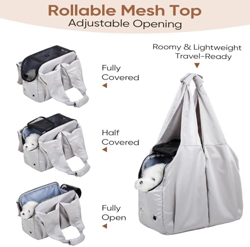 Dog Purse Carrier for Small Dogs, Cats, and Puppies – Soft-Sided Travel Pet Tote Bag with 4 Large Pockets, Foldable, Lightweight, Fits Pets up to 15 lbs, for Travel, Outings (Grey) - Image 4