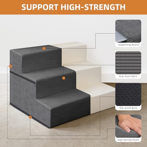 Dog Stairs for Small Dogs, 16.5" H, 3-Step Extra Wide Pet Steps for Bed Couch Sofa and Chair, Non-Slip Balanced Pet Ramp for Medium Cats,Indoor Dog Ladder, Grey - Image 5