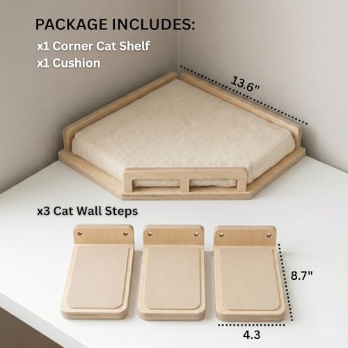 INICIO Cat Wall Shelves and Steps, 4-Piece Wooden Cat Wall Furniture Set - Image 2