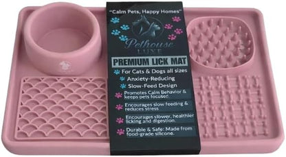 Silicone Dog & Cat Lick Mat with Strong Suction Cups – Anxiety Relief, Slow Feeder, Enrichment Toy for Bath & Grooming (Pink)