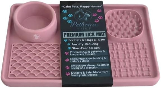 Silicone Dog & Cat Lick Mat with Strong Suction Cups – Anxiety Relief, Slow Feeder, Enrichment Toy for Bath & Grooming (Pink)