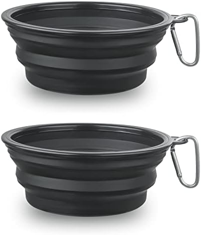 Large Dog Bowl Pet Collapsible Bowls, 2 Pack Collapsible Dog Water Bowls for Cats Dogs, Portable Pet Feeding Watering Dish for Walking Parking Traveling with 2 Carabiners (Large, Black+Black) by SLSON