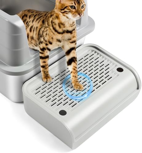 Cat Step for Litter Box, Litter Box Ramp with Filter Function, Light Grey by Bartuke