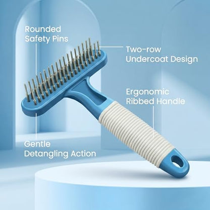 POODLIE Poodle Pet Dog Grooming Rake | Dematting Tool with Stainless Steel Shedding Comb for Pets | 2 Rows of Pins Gently Remove Loose or Tangled Hair from Undercoat (Blue) - Image 4
