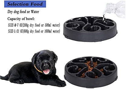 Dog Bowl Slow Pet Feeders Non Skid Bowl Dog Water Bowl Dry Food Bowl Slow Feeder Fun Bowl Slow Eating Bowl for Small Dog Large Dog Medium (Black, L)