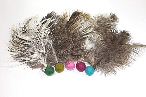Catnip Infused Felt Ball with Natural Ostrich Feathers/Cat Toss Toy/Pet Toys/Catnip Toys/Cat Toys (10 Pack)