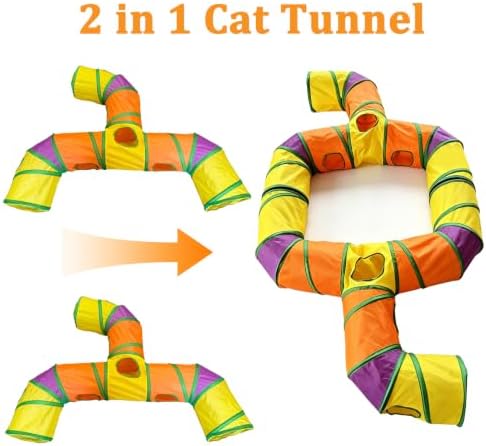 2 in 1 Cat Tunnel Set, Large DIY Free Splicing Cat Tunnels with Zipper, Collapsible Play Tunnel with Teaser Wand and Peek Holes, Interactive Pet Tube for Indoor Cats, Puppy and Rabbits (2 x T Shape) - Image 4