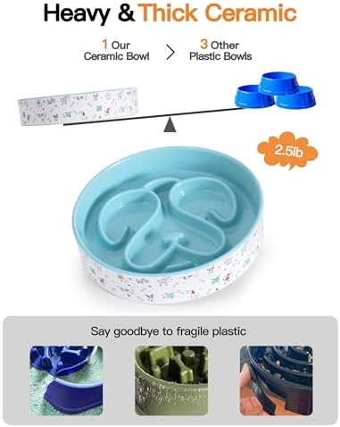 Slow Feeder Dog Bowl, 8” Ceramic Dog Bowls for Medium & Large Breed, Blue - Image 5