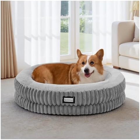 BALANCE Donut Dog Bed, 30 Inches Round Dog Bed Medium Size Dogs Washable, Orthopedic Calming Dogs Beds for Kitten, Fluffy Plush Faux Fur Pet Bed with Anti-Slip Bottom by BalancePet