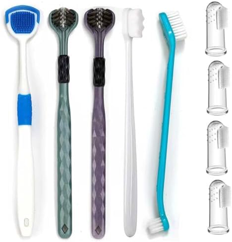 Dog Toothbrush Kit, 360-Degree Finger Three-Sided Design, Non Slip Dual Head Dog Toothbrush, Easy Teeth Cleaning and Dental Care (9 Pack) by Unknown