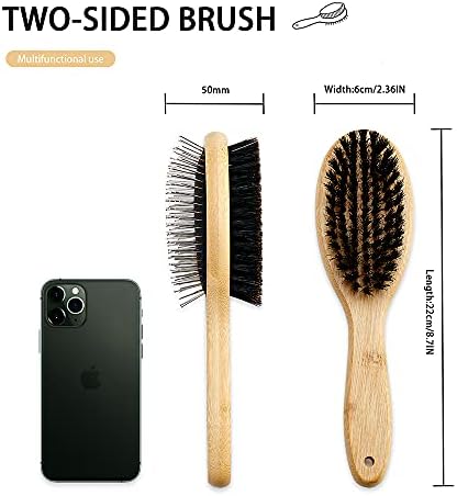Dog Brush Cat Brush, Vokiuler Double Sided Bristle and Pin Pet Brush for Dog Grooming, Real Boar Bristle Shedding Brush with Bamboo Handle for Long Short Hair, 2 Pack Dog Comb, Black - Image 2