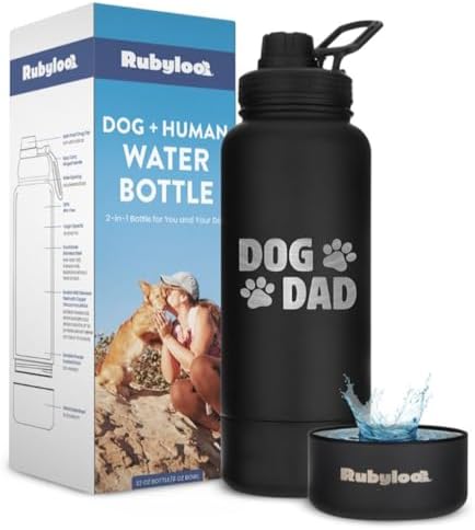 Rubyloo Dog Dad Water Bottle with Detachable Bowl for Dog Lovers by Rubyloo