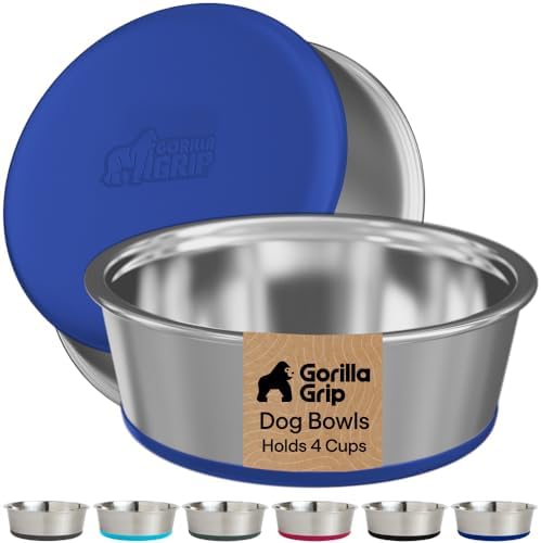 GORILLA GRIP Dog Bowls, Food Grade Stainless Steel, Set of 2, 4 Cup, Blue by GorillaGrip