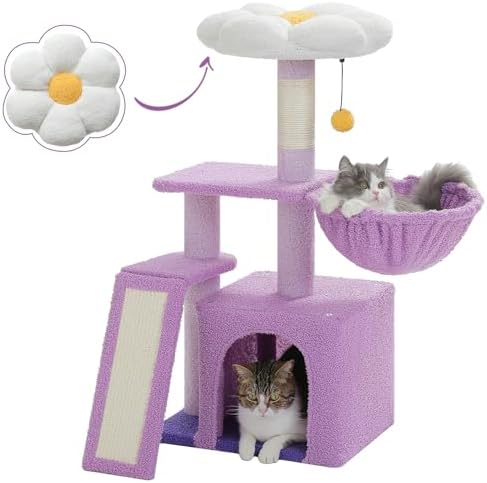 PETEPELA Cactus Cat Tree for Kittens & Small Cats, 32in Cat Tower,Purple by PETEPELA