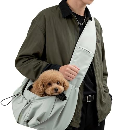 Dog Carrier Sling, Puppy Carrying Backpack Pet Purse with Storage Pockets, Multiple Safety Features Dogs and Cats Harness, Adjustable Shoulder Strap, Suitable for Under 17 lbs (Gray) by Unknown